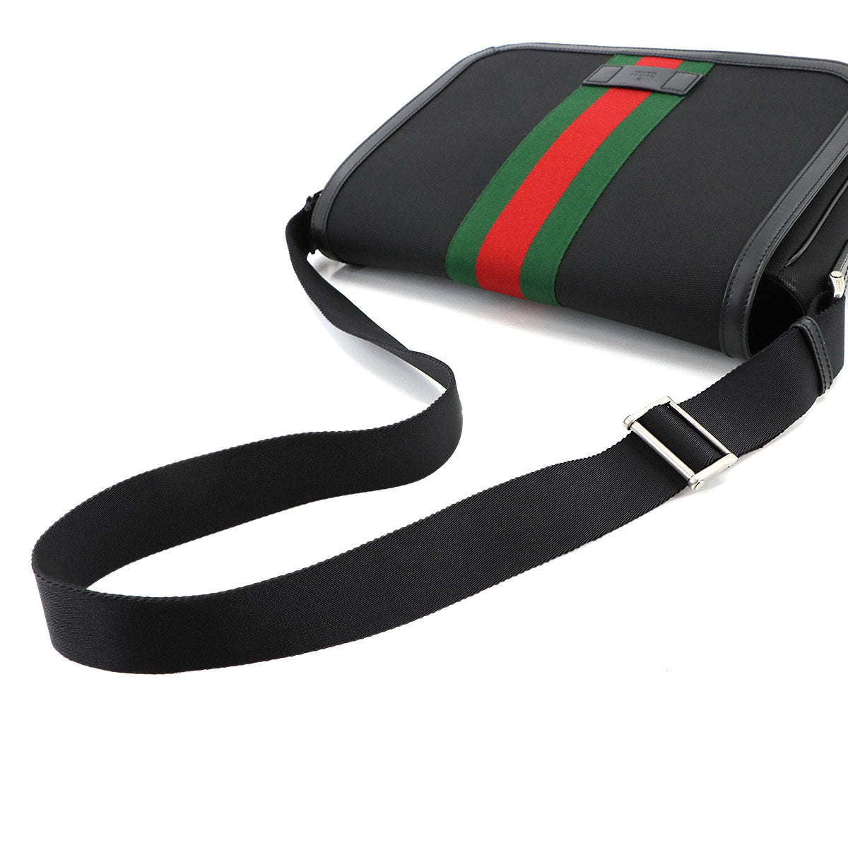 Web Techno Stripe Messenger Bag Canvas Leather Black 630921