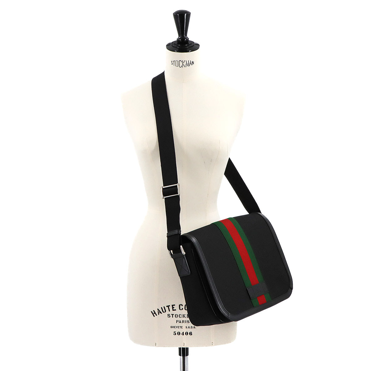 Web Techno Stripe Messenger Bag Canvas Leather Black 630921