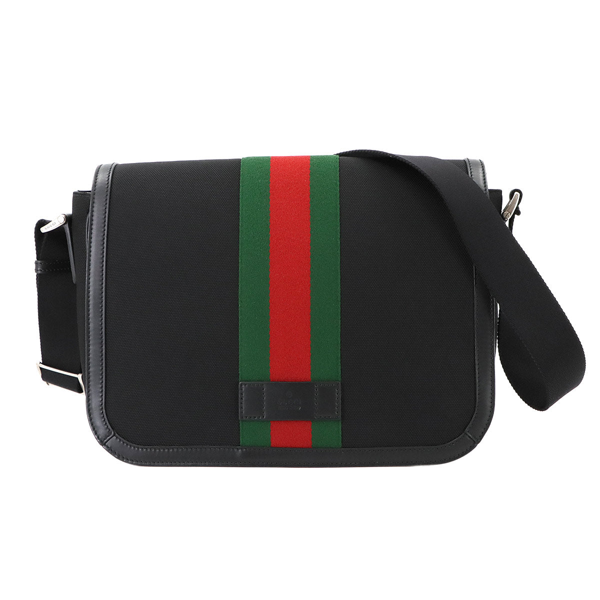 Web Techno Stripe Messenger Bag Canvas Leather Black 630921