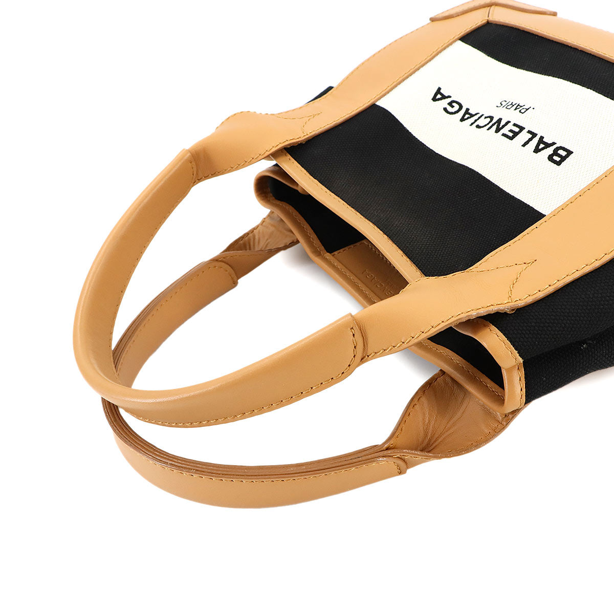 Navy XS Cabas Tote Shoulder Bag Canvas Black White 390346