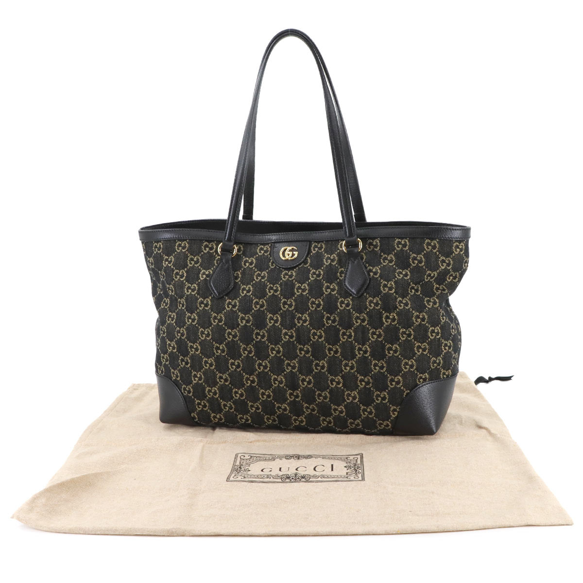 Ophidia Medium Tote Bag GG jacquard denim Leather Black 631685