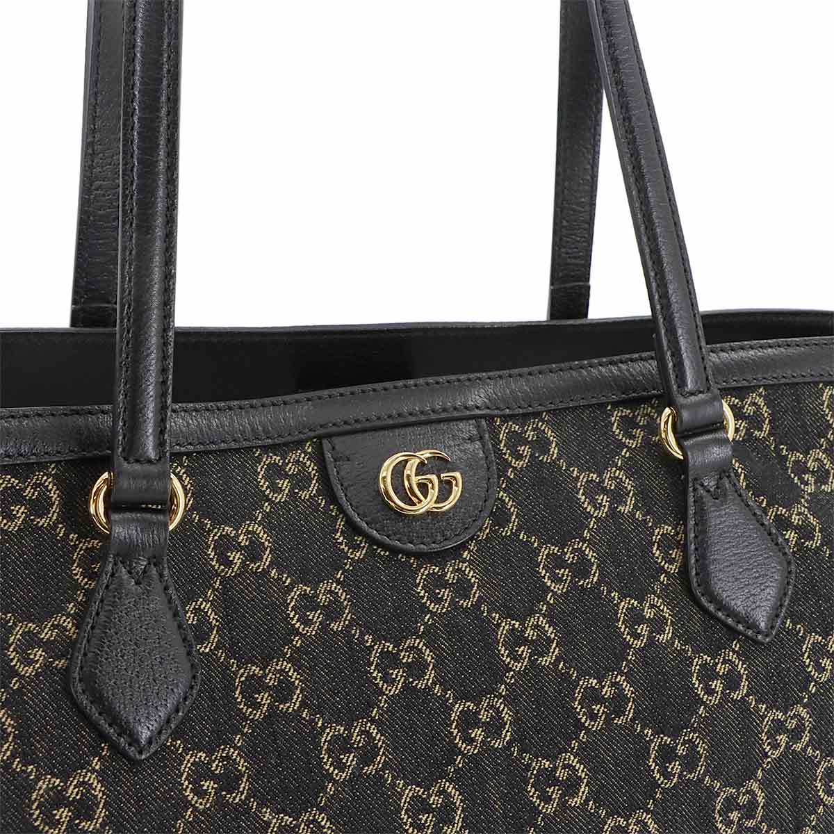 Ophidia Medium Tote Bag GG jacquard denim Leather Black 631685