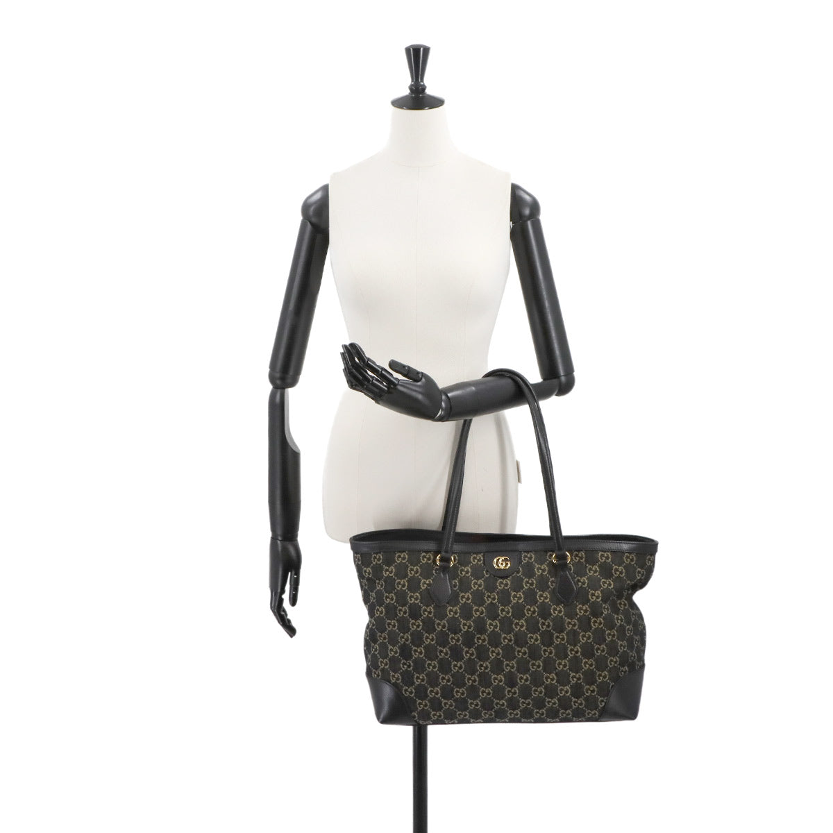 Ophidia Medium Tote Bag GG jacquard denim Leather Black 631685