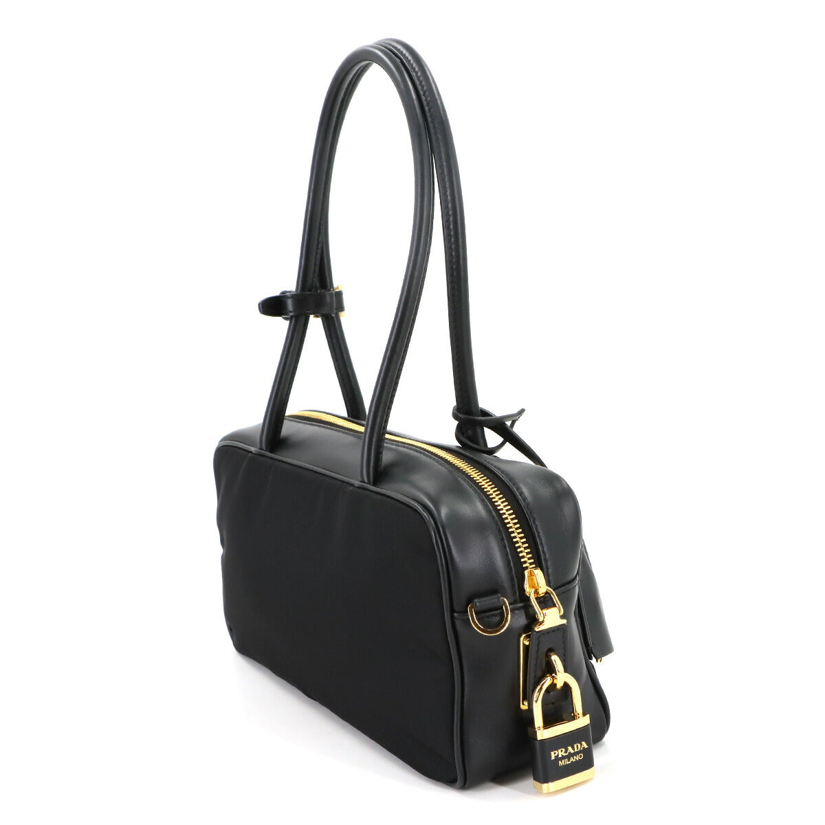 Hand Bag Nylon Leather Black 1BB133 Purse
