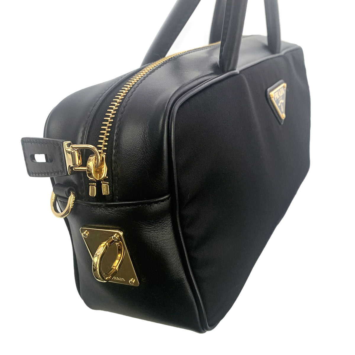 Hand Bag Nylon Leather Black 1BB133 Purse