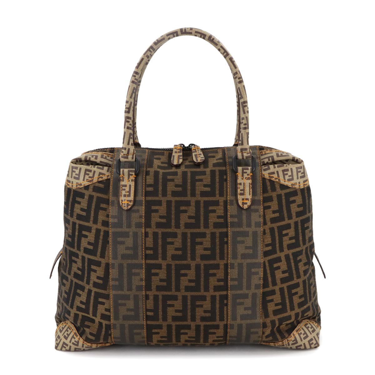 Zucca Zucchino Hand Bag Canvas PVC Brown Black 8BL096 Vintage