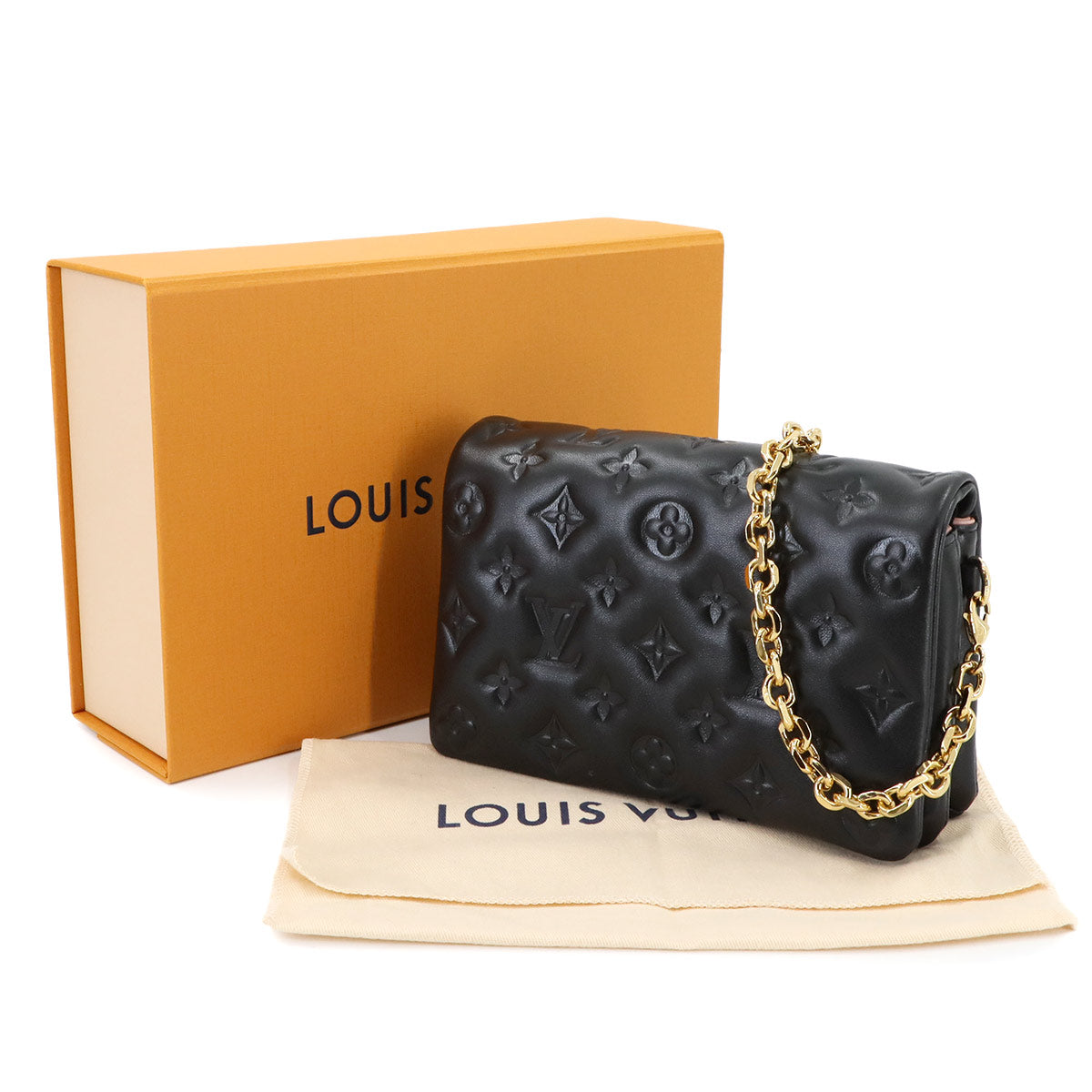 Pochette Coussin Shoulder Clutch Bag Leather Noir M82116