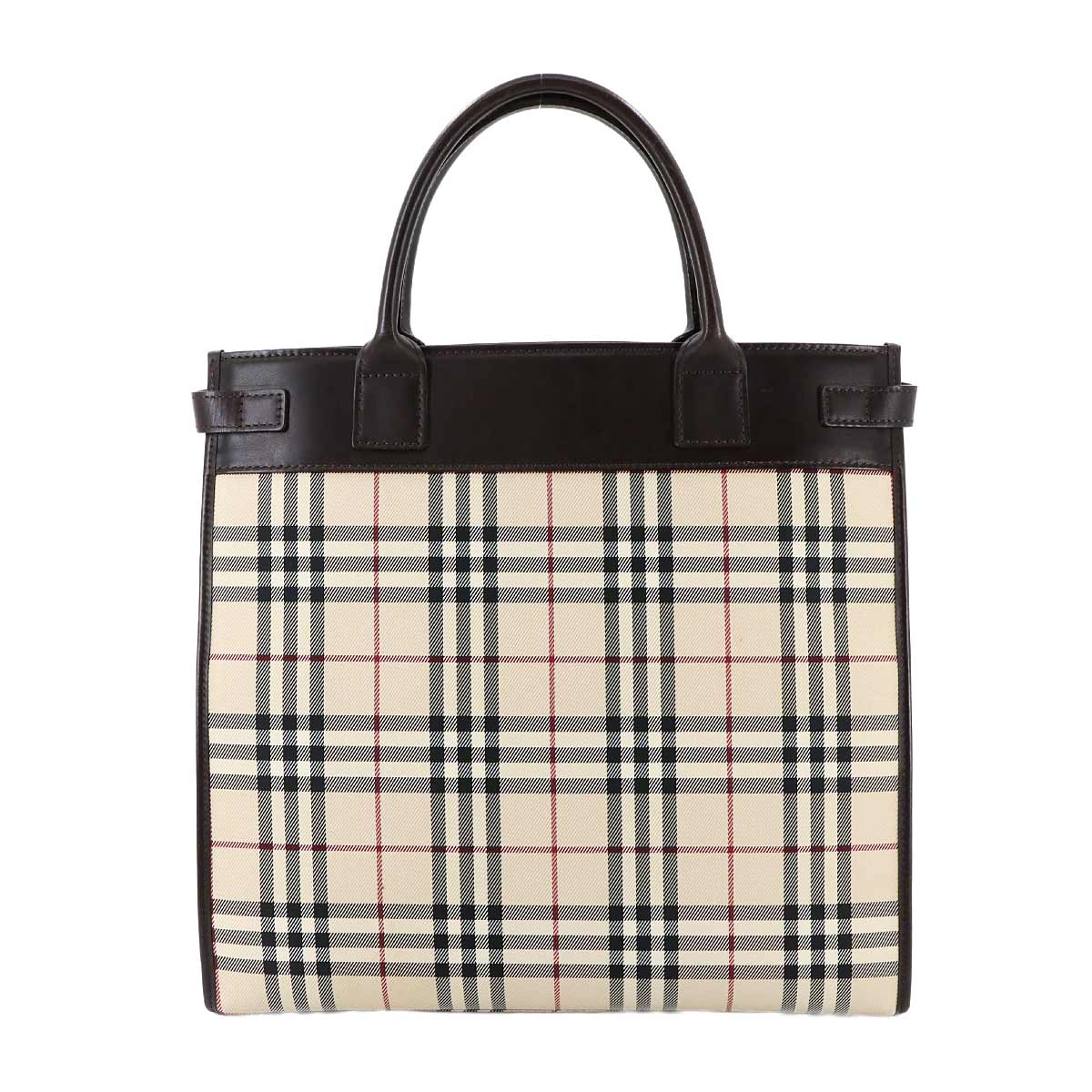 Nova check Tote Shoulder Bag Canvas Leather Beige Brown Purse