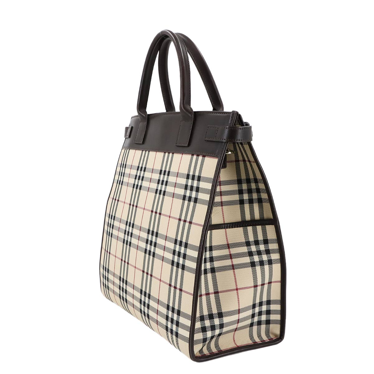 Nova check Tote Shoulder Bag Canvas Leather Beige Brown Purse