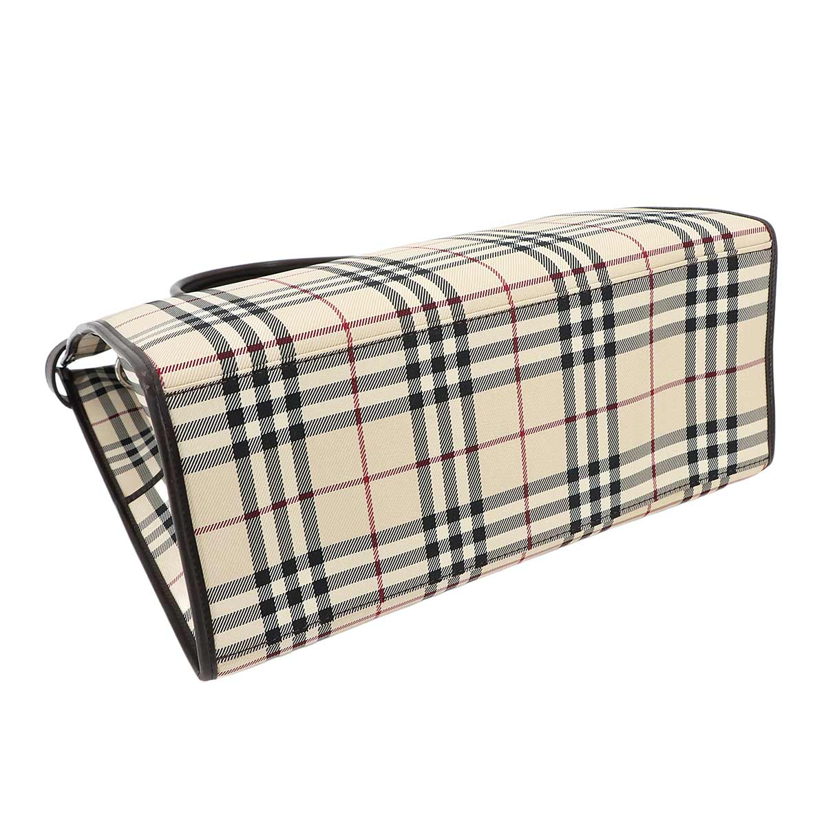 Nova check Tote Shoulder Bag Canvas Leather Beige Brown Purse