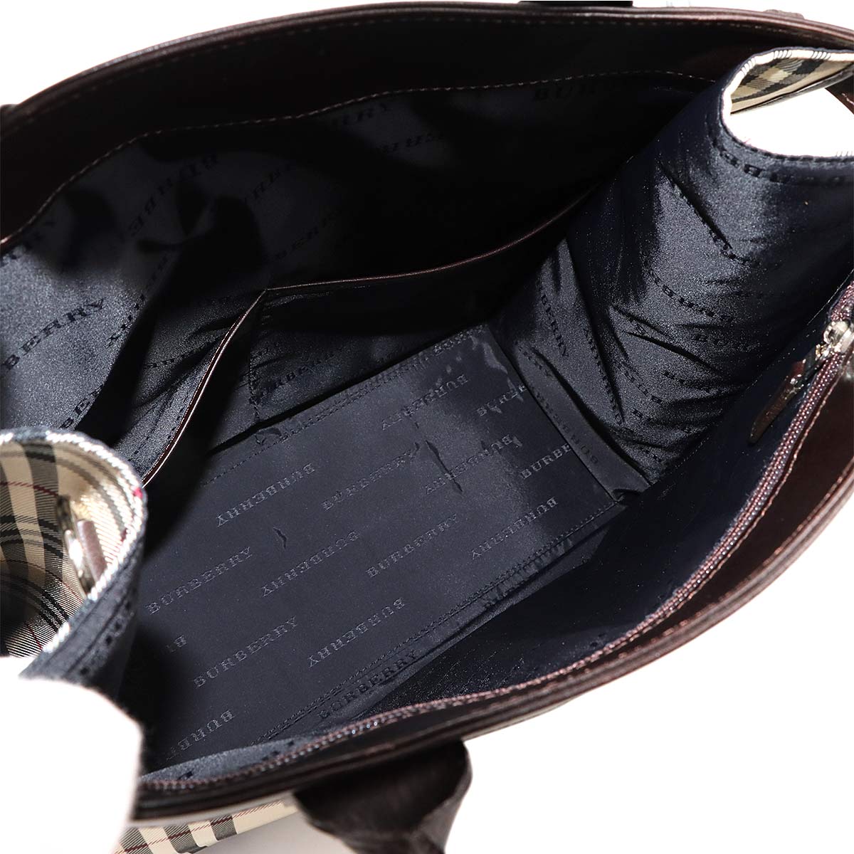 Nova check Tote Shoulder Bag Canvas Leather Beige Brown Purse