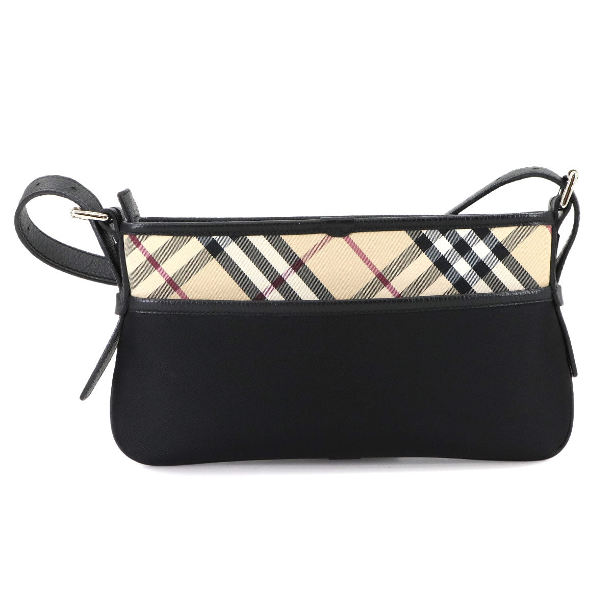 Plaid Shoulder Bag Canvas Leather Beige Black Purse