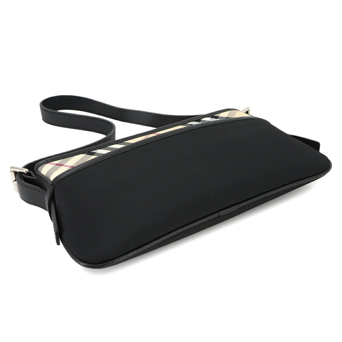 Plaid Shoulder Bag Canvas Leather Beige Black Purse