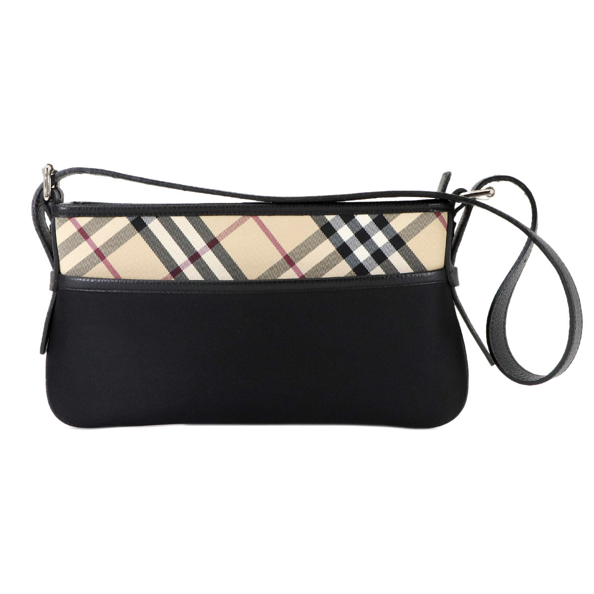 Plaid Shoulder Bag Canvas Leather Beige Black Purse