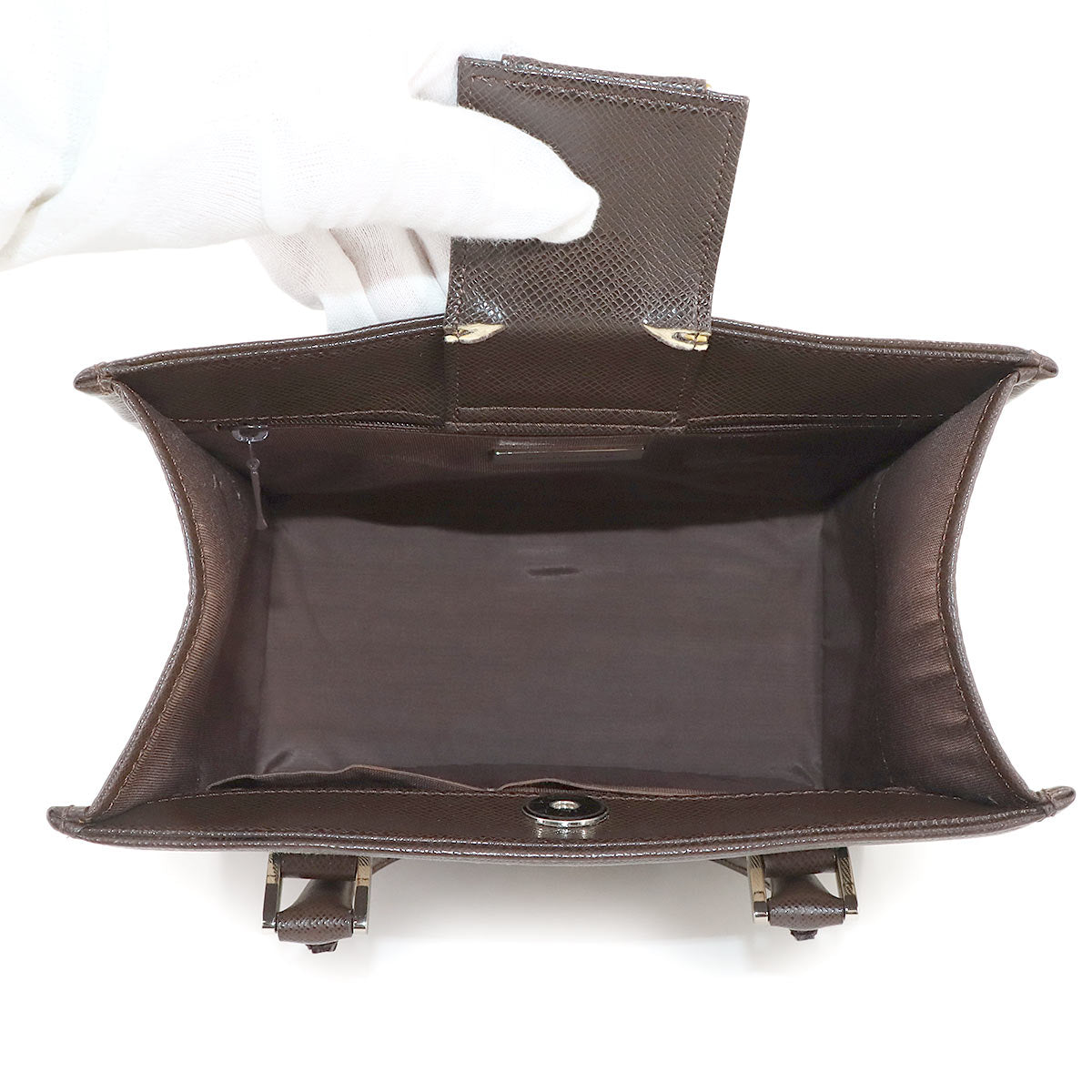 Plaid Hand Bag Canvas Leather Beige Brown Purse