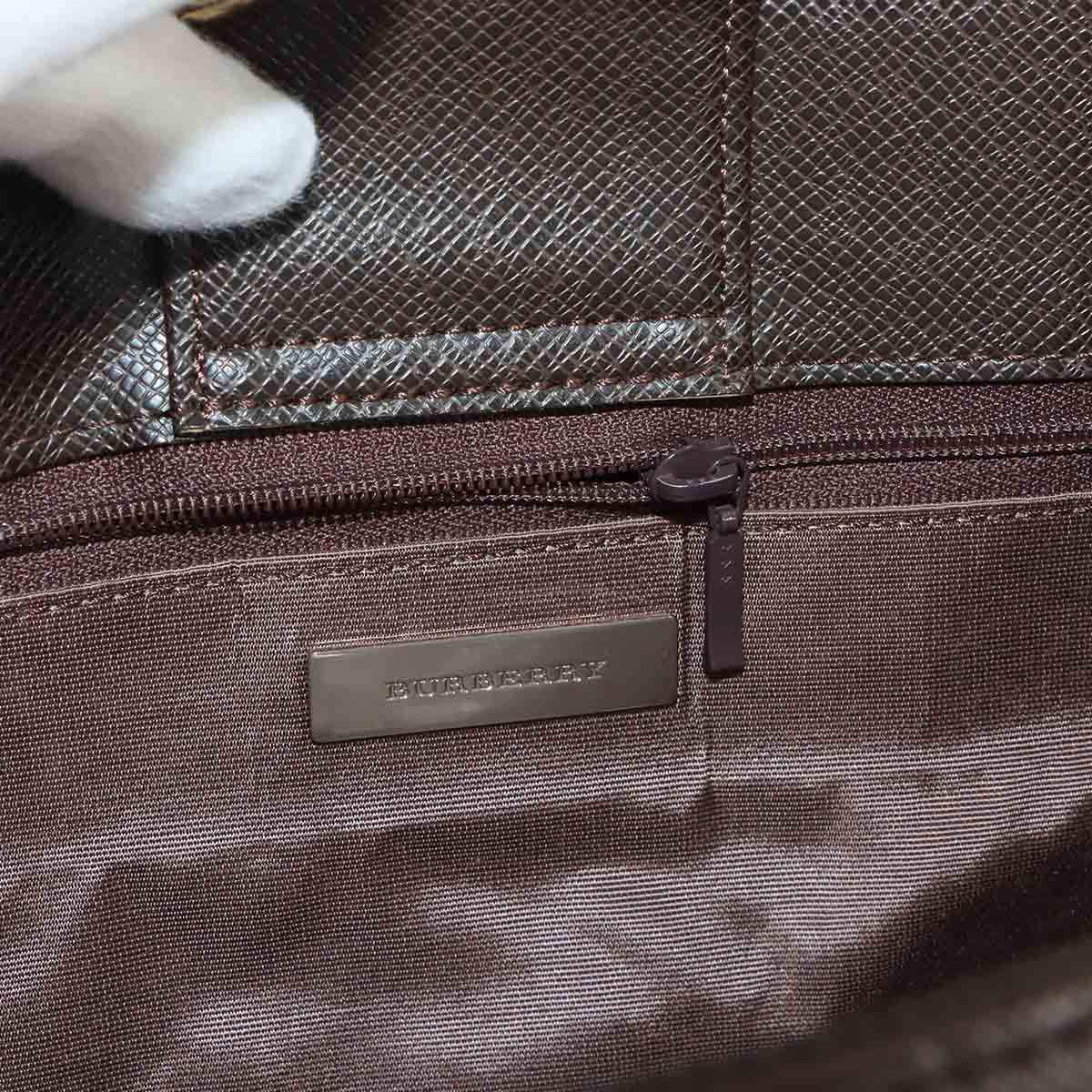 Plaid Hand Bag Canvas Leather Beige Brown Purse