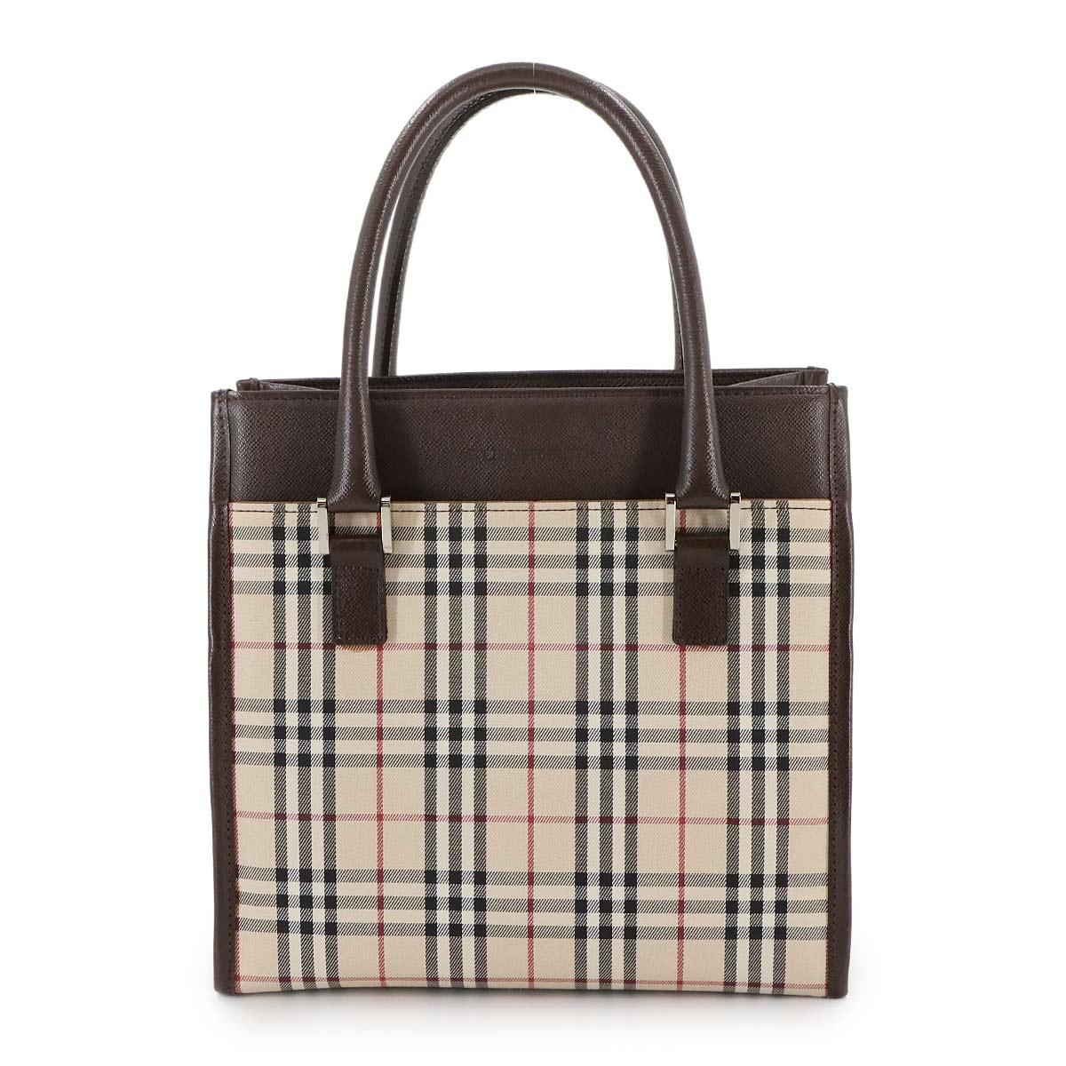 Plaid Hand Bag Canvas Leather Beige Brown Purse