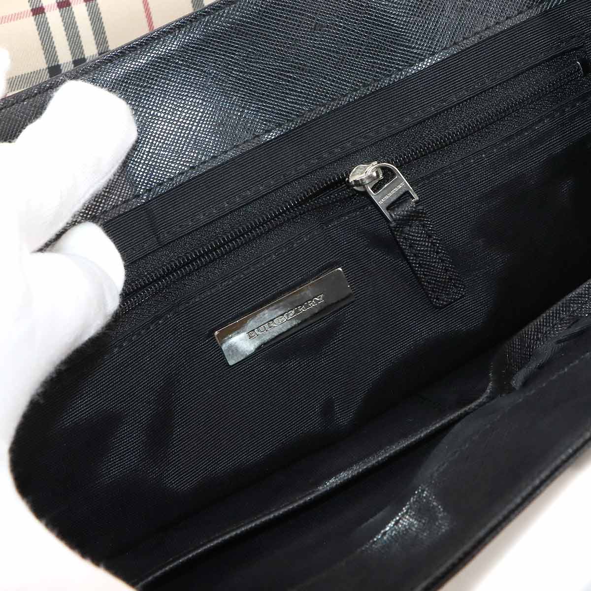 Plaid Hand Bag Canvas Leather Beige Black Purse