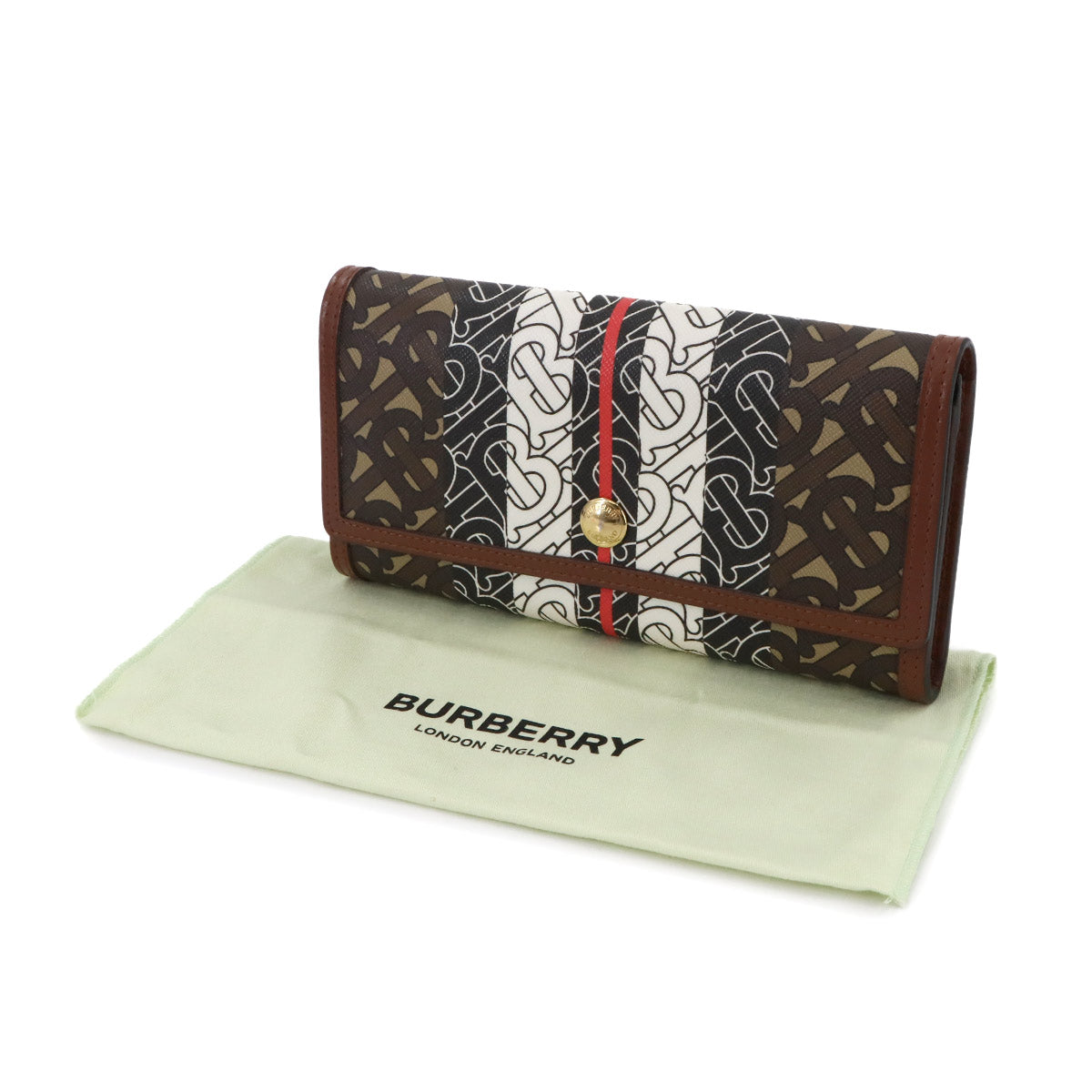 TB Monogram Stripe Long Wallet PVC Leather Brown 8022012