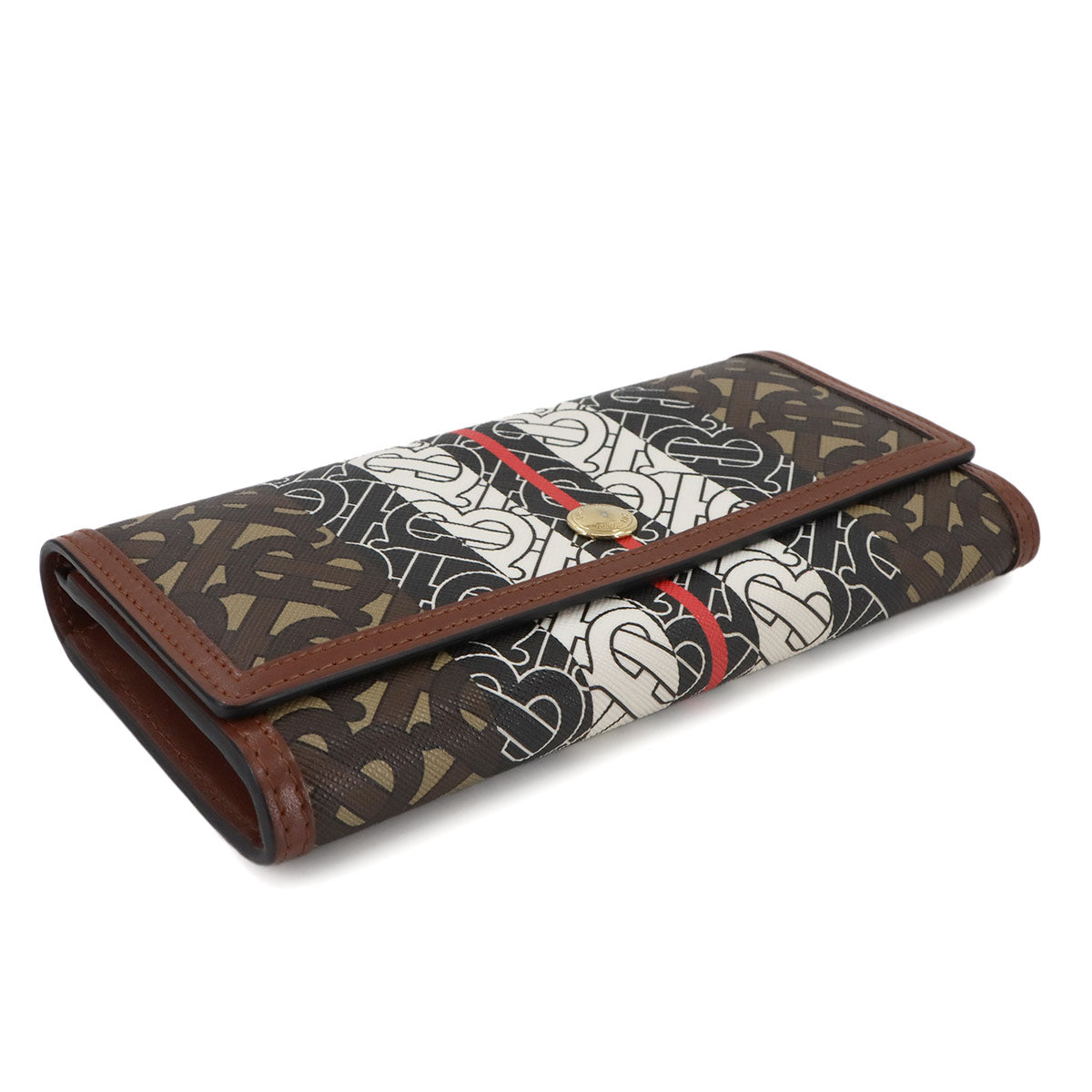 TB Monogram Stripe Long Wallet PVC Leather Brown 8022012
