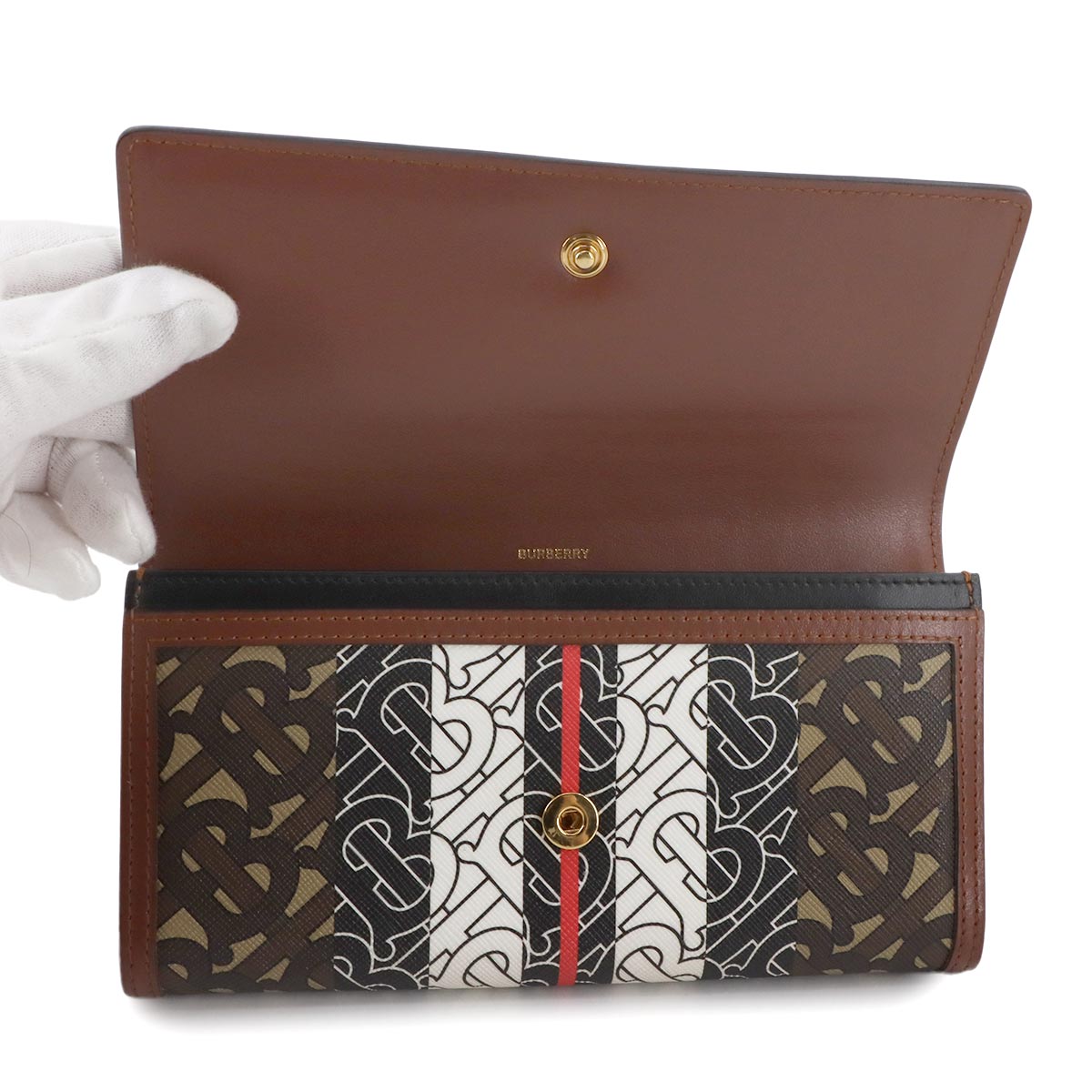 TB Monogram Stripe Long Wallet PVC Leather Brown 8022012