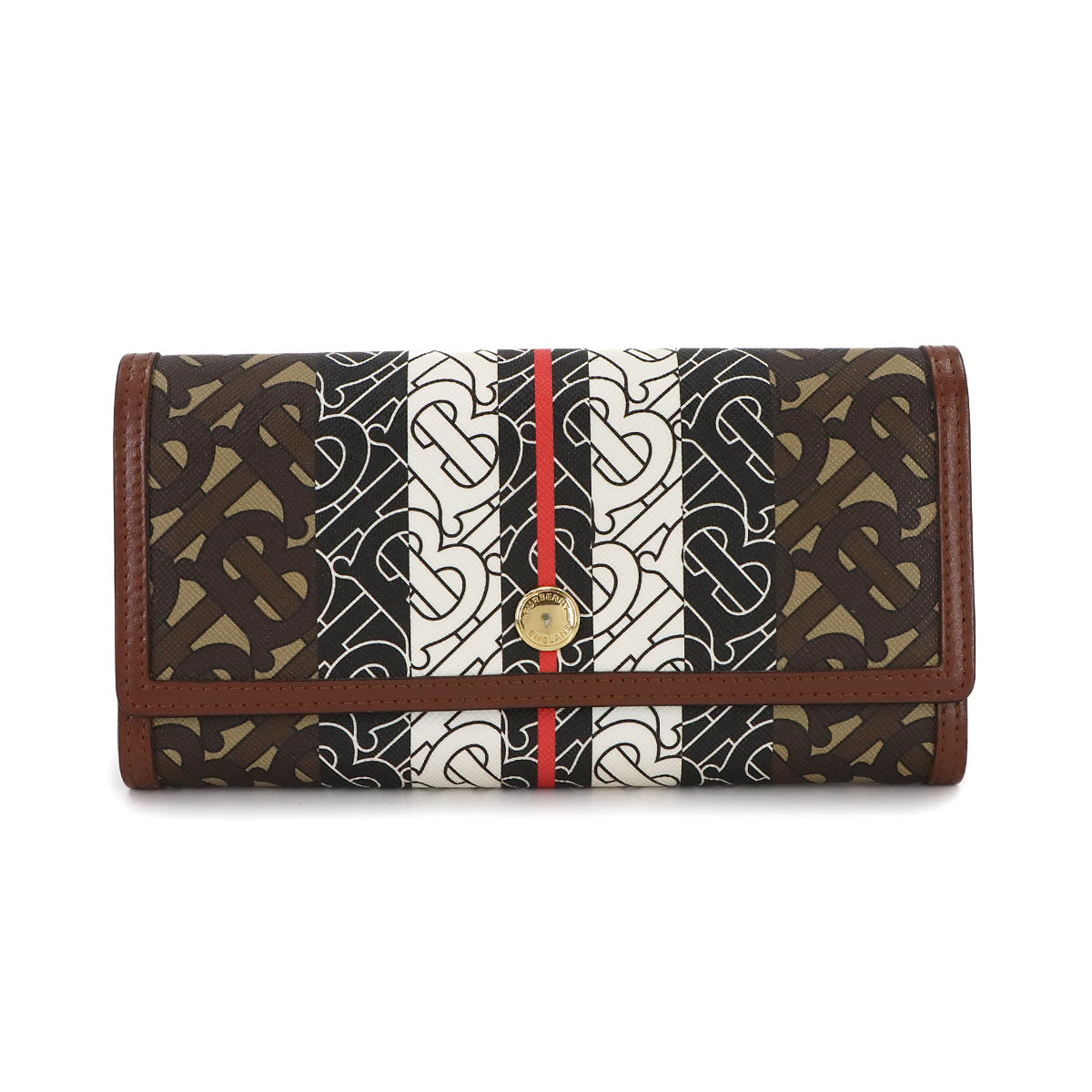 TB Monogram Stripe Long Wallet PVC Leather Brown 8022012