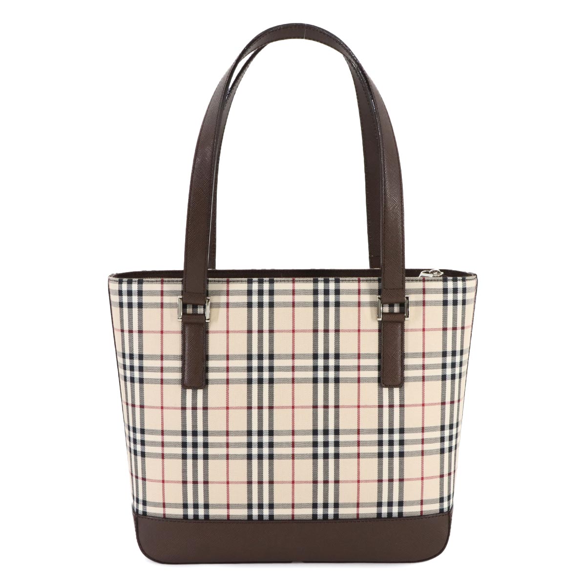 Plaid Hand Bag Canvas Leather Beige Brown Purse