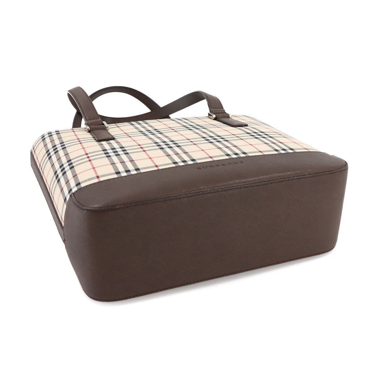 Plaid Hand Bag Canvas Leather Beige Brown Purse