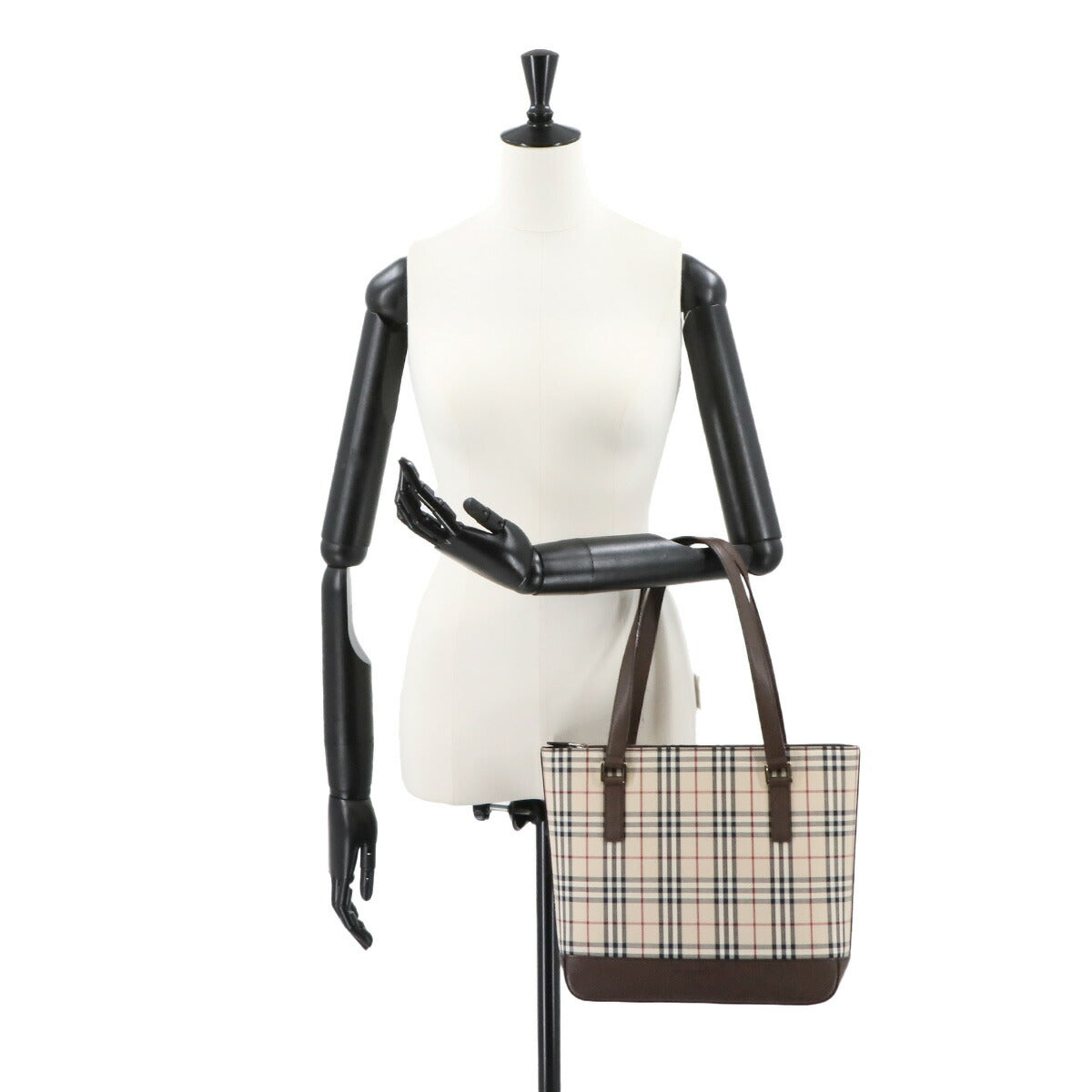Plaid Hand Bag Canvas Leather Beige Brown Purse