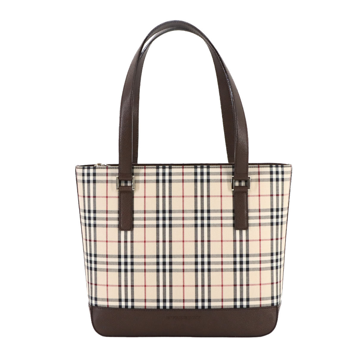 Plaid Hand Bag Canvas Leather Beige Brown Purse
