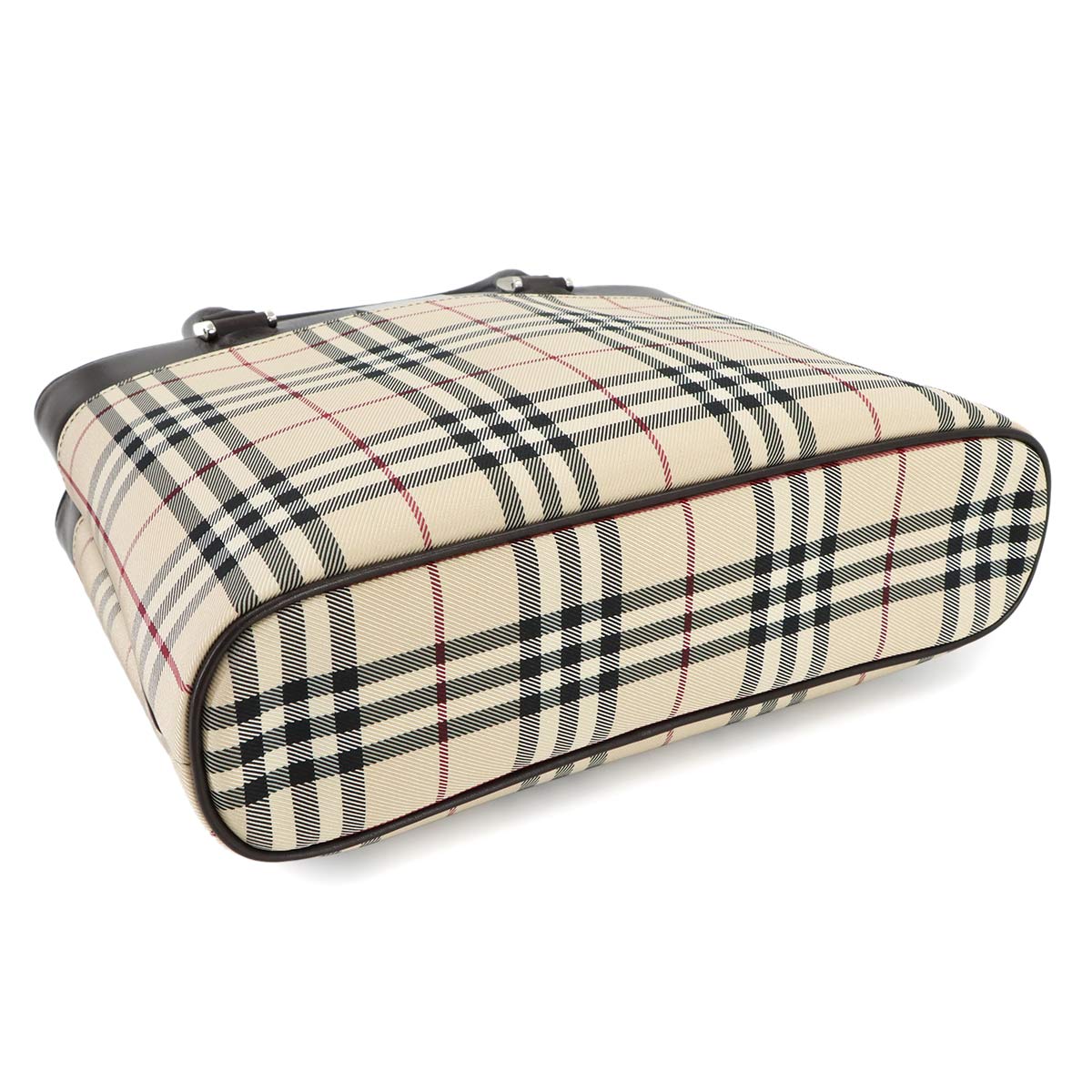 Plaid Hand Bag Canvas Leather Beige Brown Purse