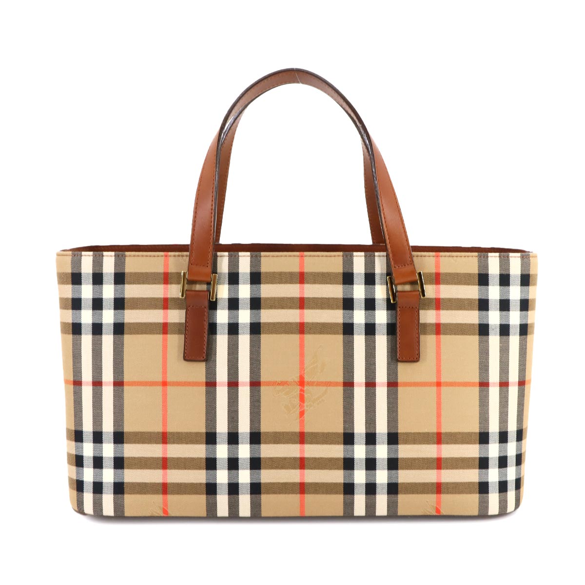 Plaid Hand Bag Canvas Leather Beige Brown Haymarket check