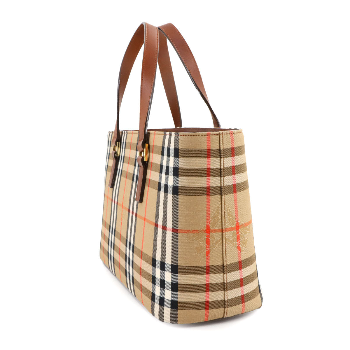 Plaid Hand Bag Canvas Leather Beige Brown Haymarket check