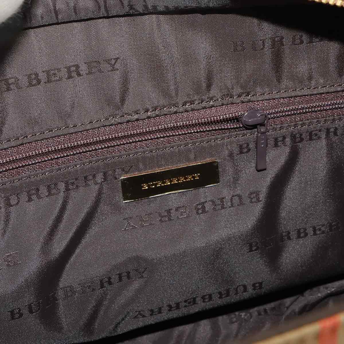 Plaid Hand Bag Canvas Leather Beige Brown Haymarket check