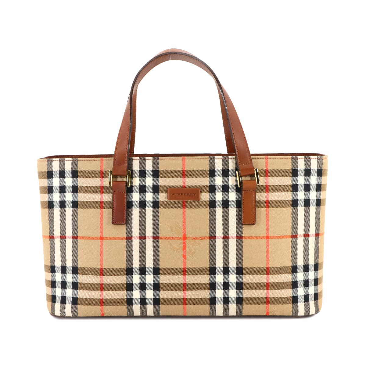Plaid Hand Bag Canvas Leather Beige Brown Haymarket check