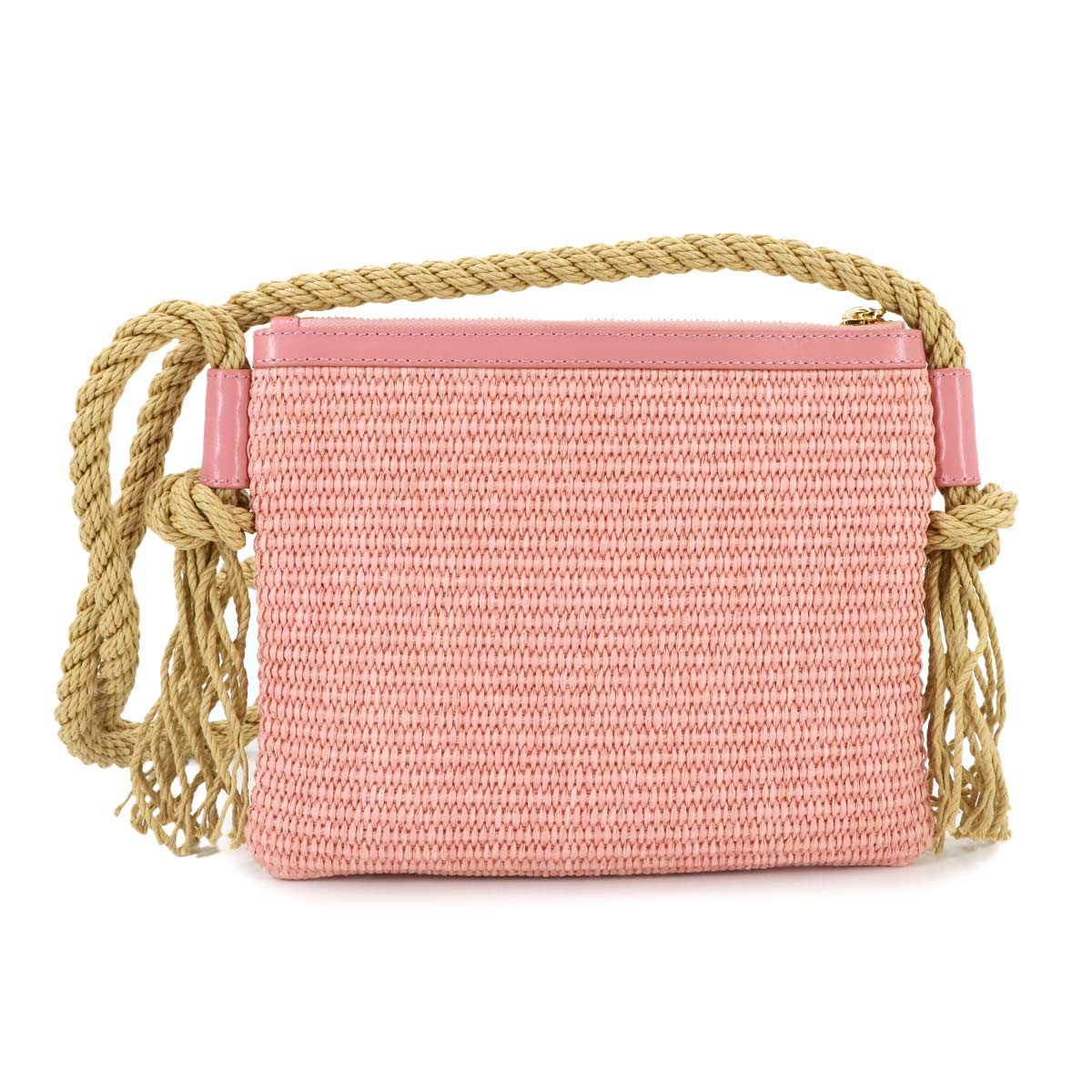 Shoulder Bag Raffia Leather Pink Beige Purse