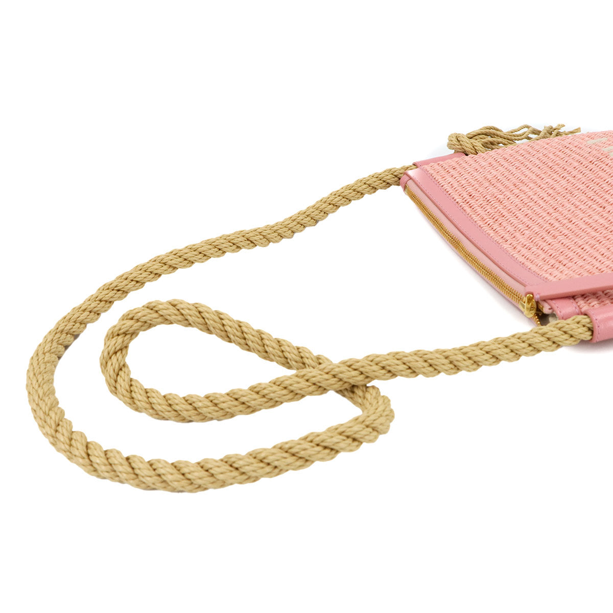 Shoulder Bag Raffia Leather Pink Beige Purse