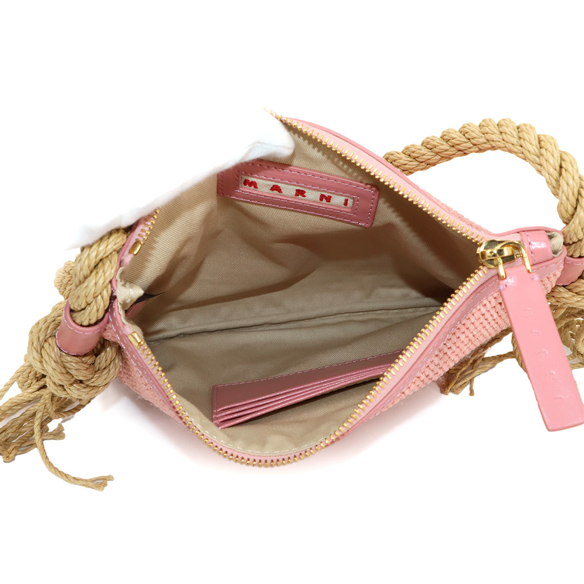 Shoulder Bag Raffia Leather Pink Beige Purse