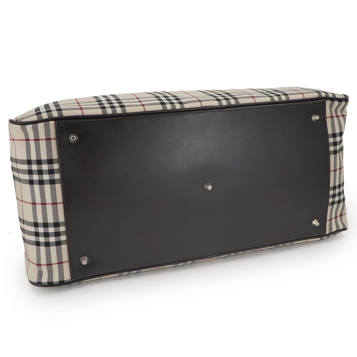 Plaid Boston Shoulder Bag Canvas Leather Beige Brown