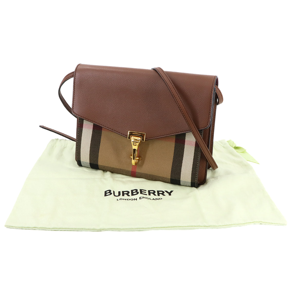 Plaid Macken Shoulder Bag Leather Canvas Brown Beige 3980826