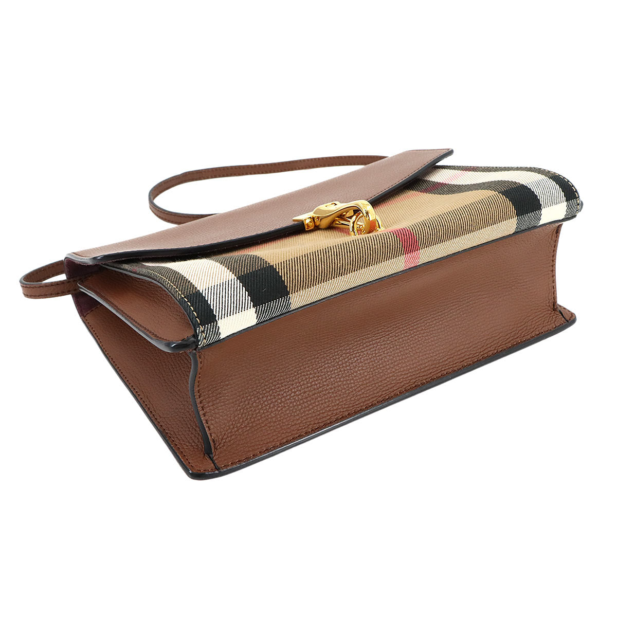 Plaid Macken Shoulder Bag Leather Canvas Brown Beige 3980826