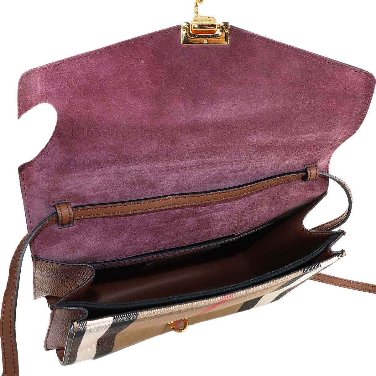 Plaid Macken Shoulder Bag Leather Canvas Brown Beige 3980826