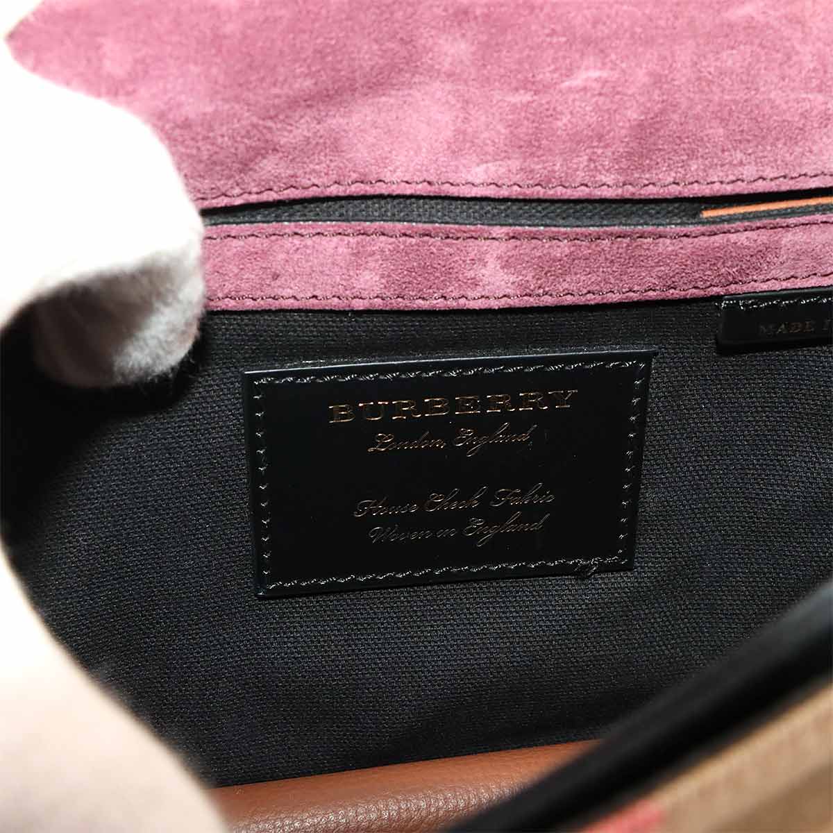 Plaid Macken Shoulder Bag Leather Canvas Brown Beige 3980826