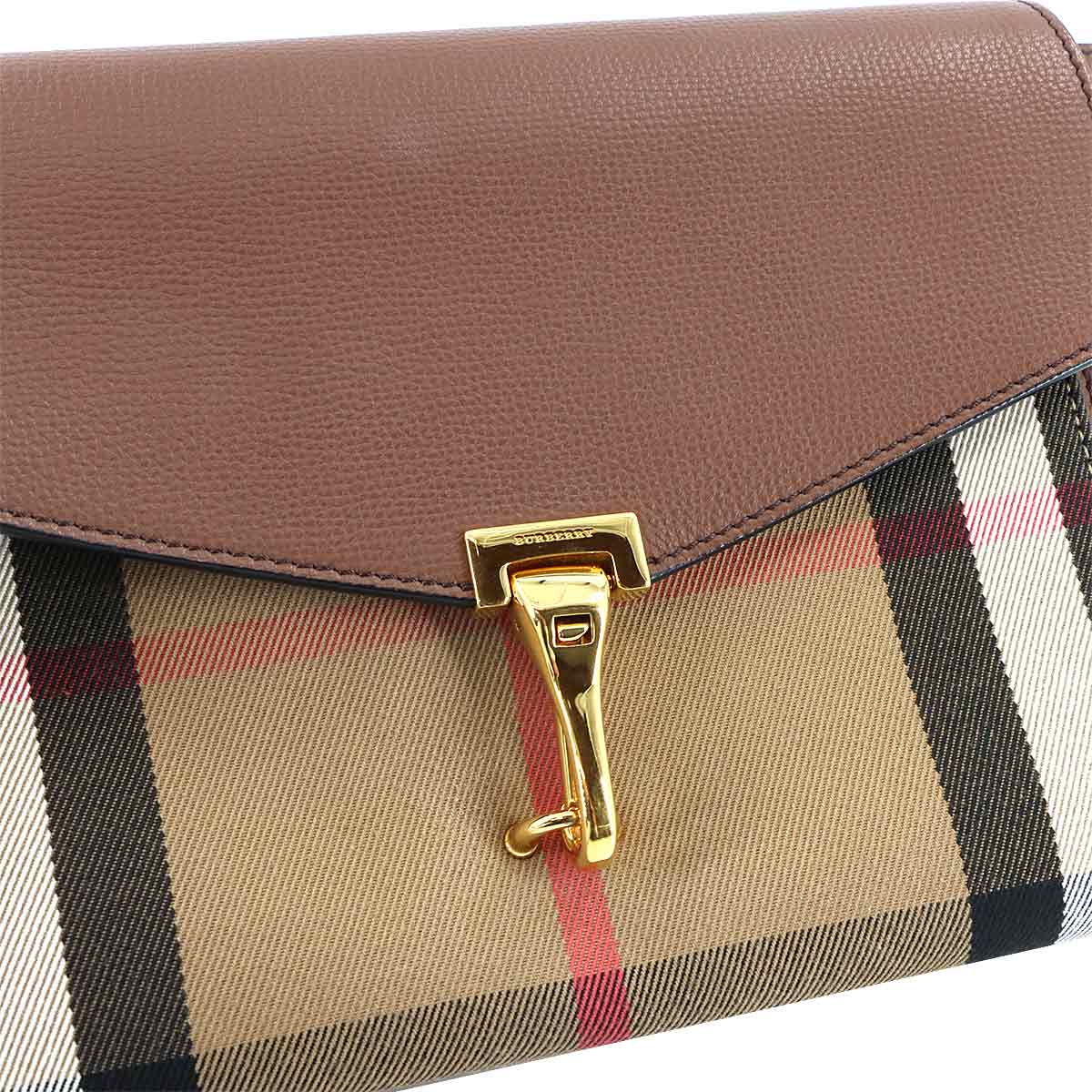 Plaid Macken Shoulder Bag Leather Canvas Brown Beige 3980826