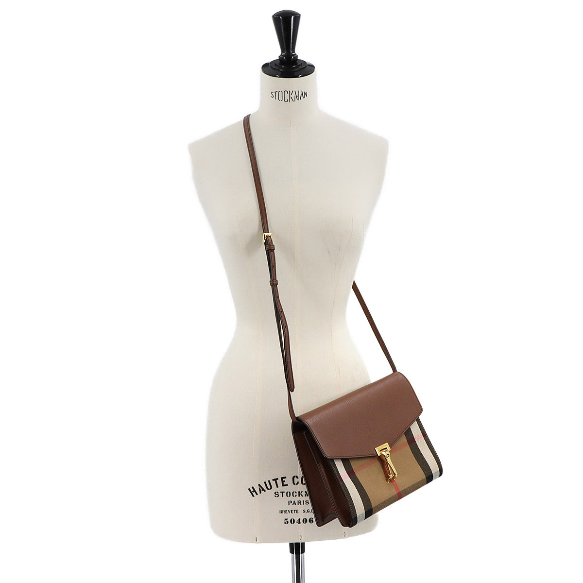 Plaid Macken Shoulder Bag Leather Canvas Brown Beige 3980826
