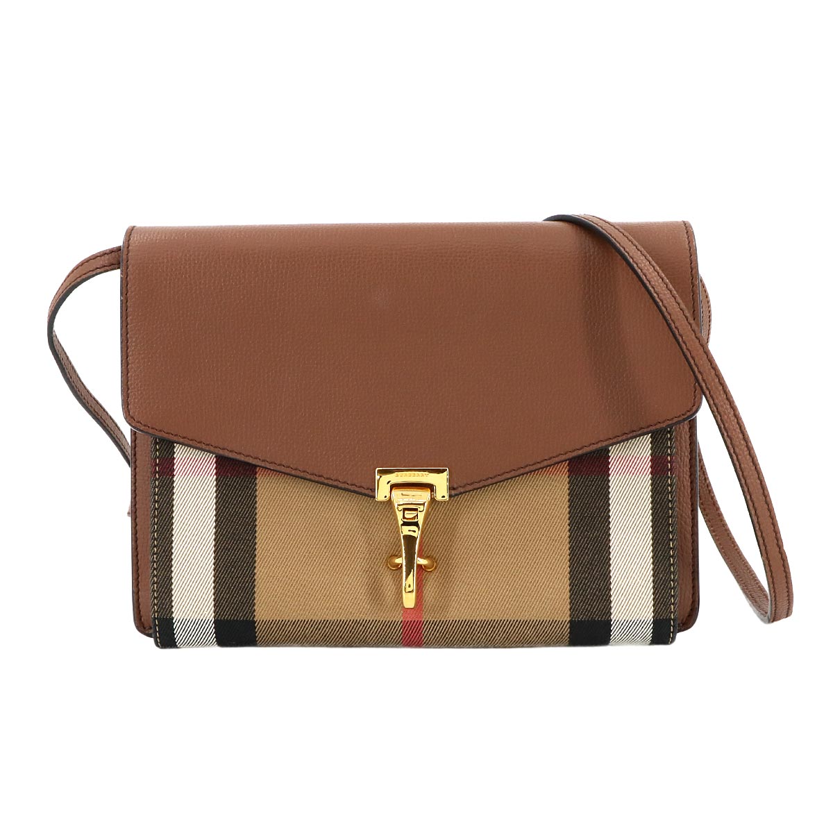 Plaid Macken Shoulder Bag Leather Canvas Brown Beige 3980826