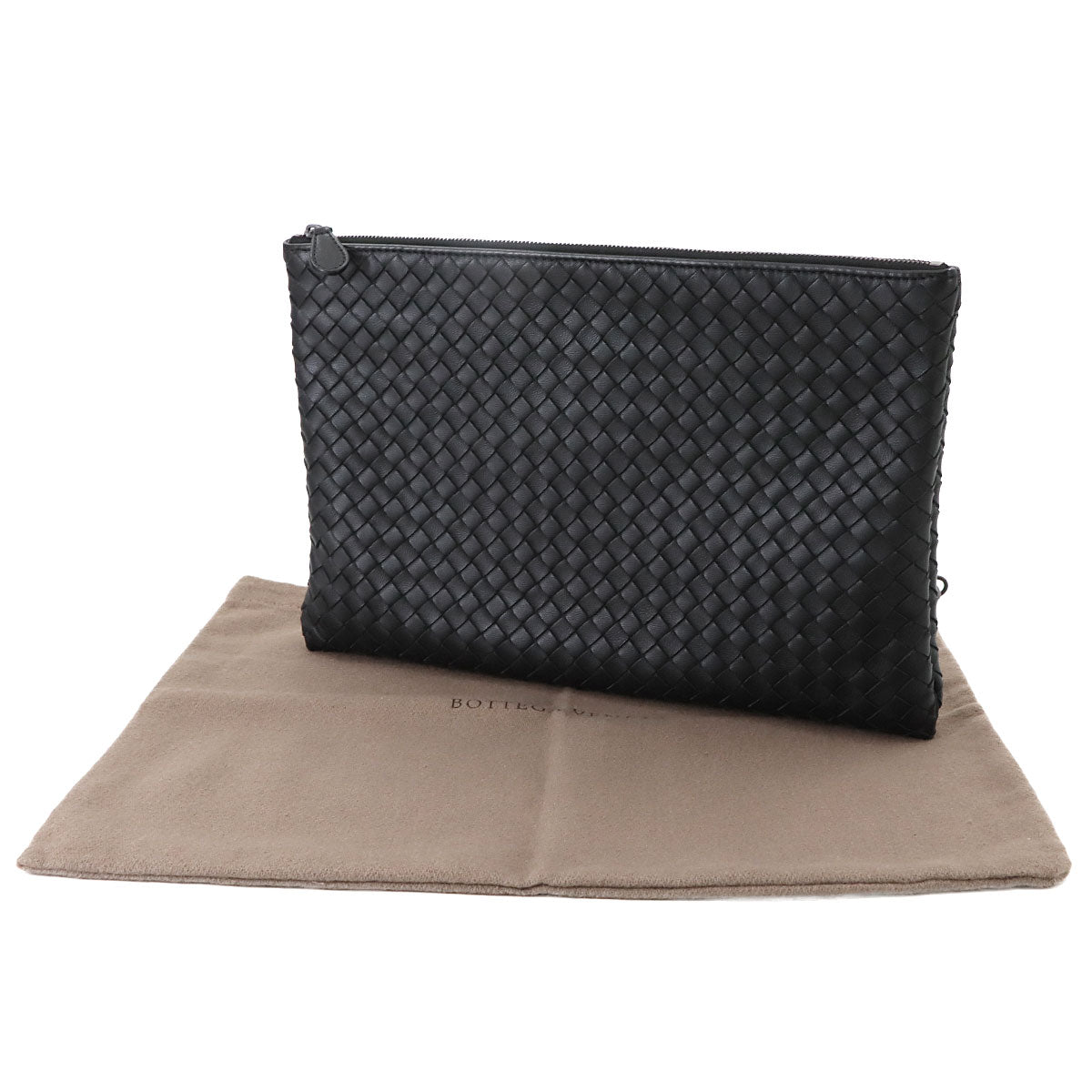 Intrecciato Clutch Second Bag Leather Black 522430