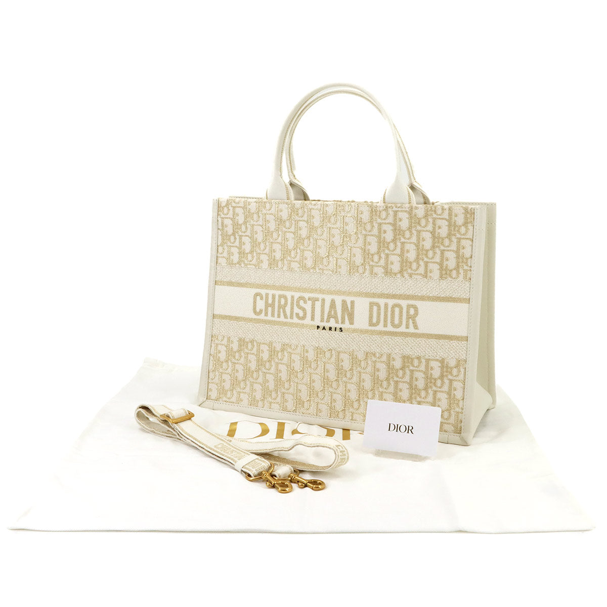Oblique Book Tote Medium Bag Canvas Gold White