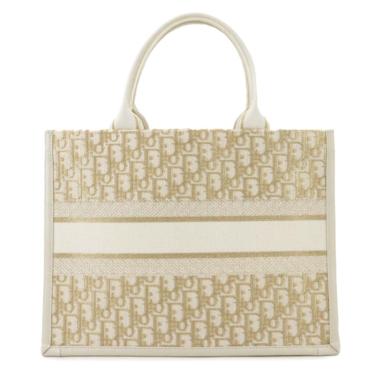 Oblique Book Tote Medium Bag Canvas Gold White