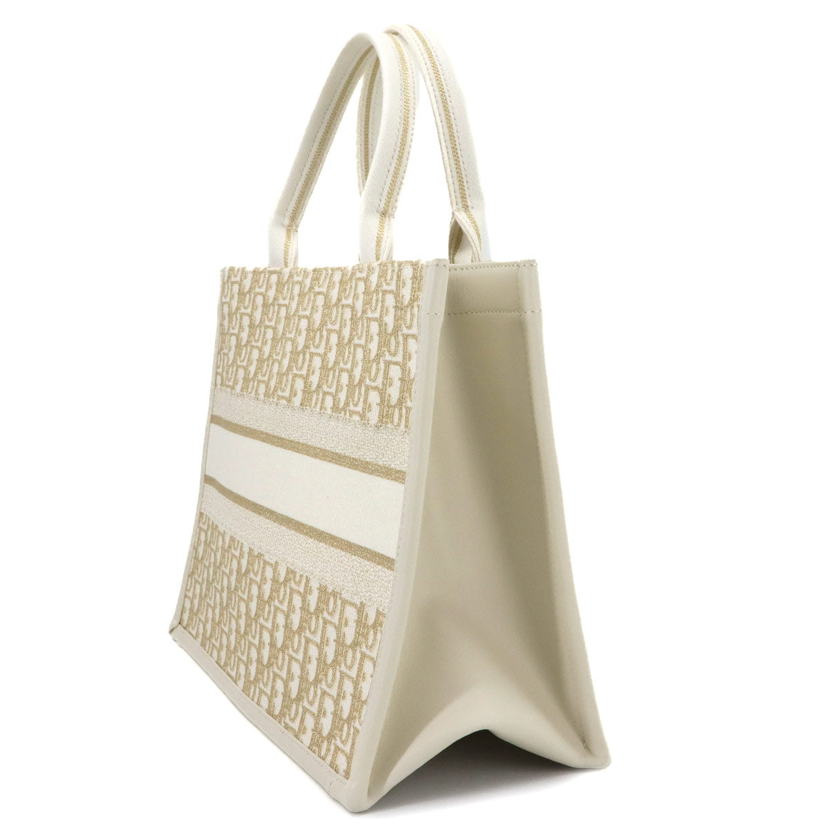 Oblique Book Tote Medium Bag Canvas Gold White
